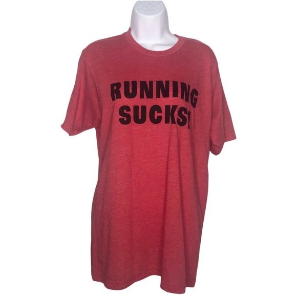 RUNNING Sucks! Short Sleeve Heather Red T-Shirt NWOT - Picture 7 of 8